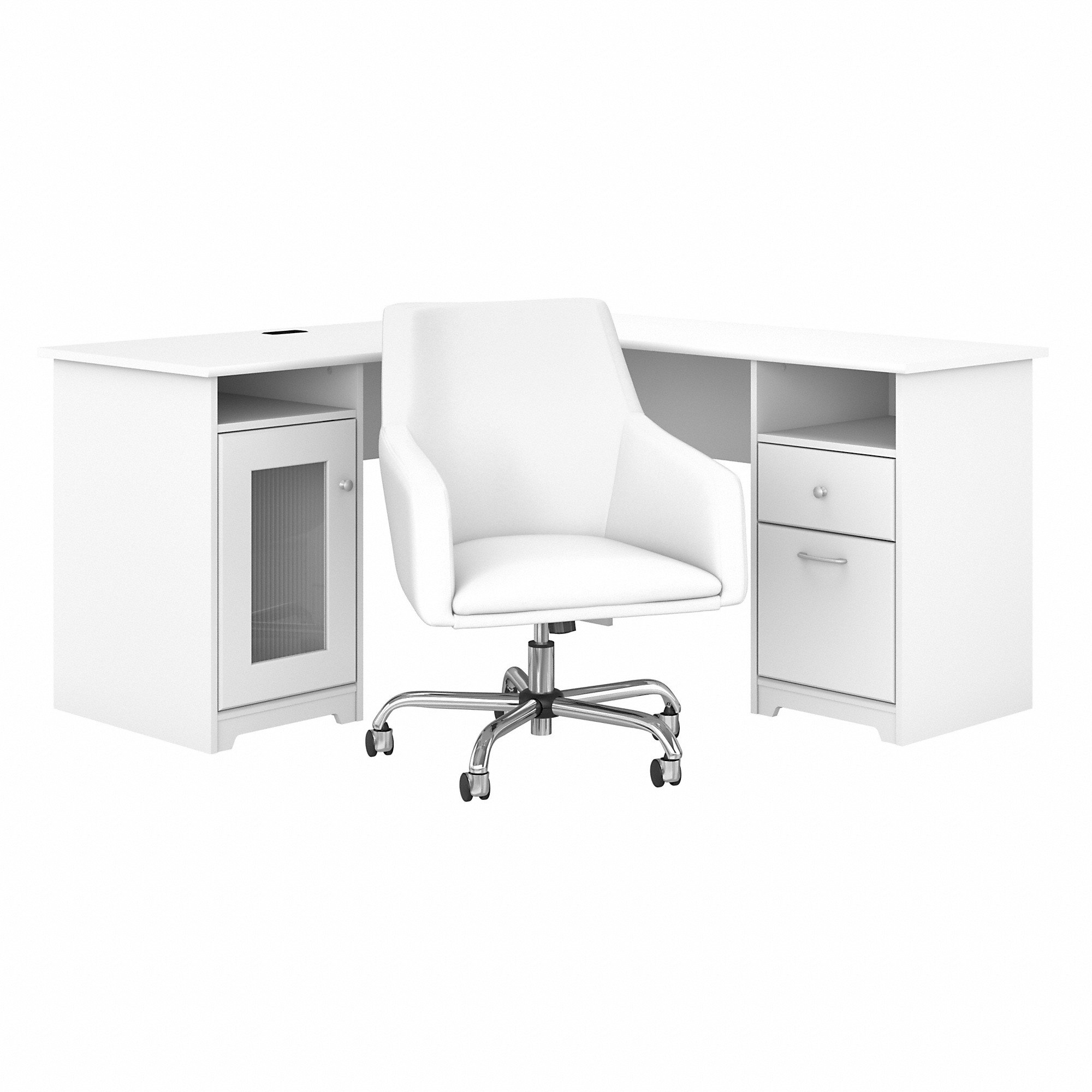 Cabot White L Shaped Computer Desk with Mid Back Leather Box Chair-2