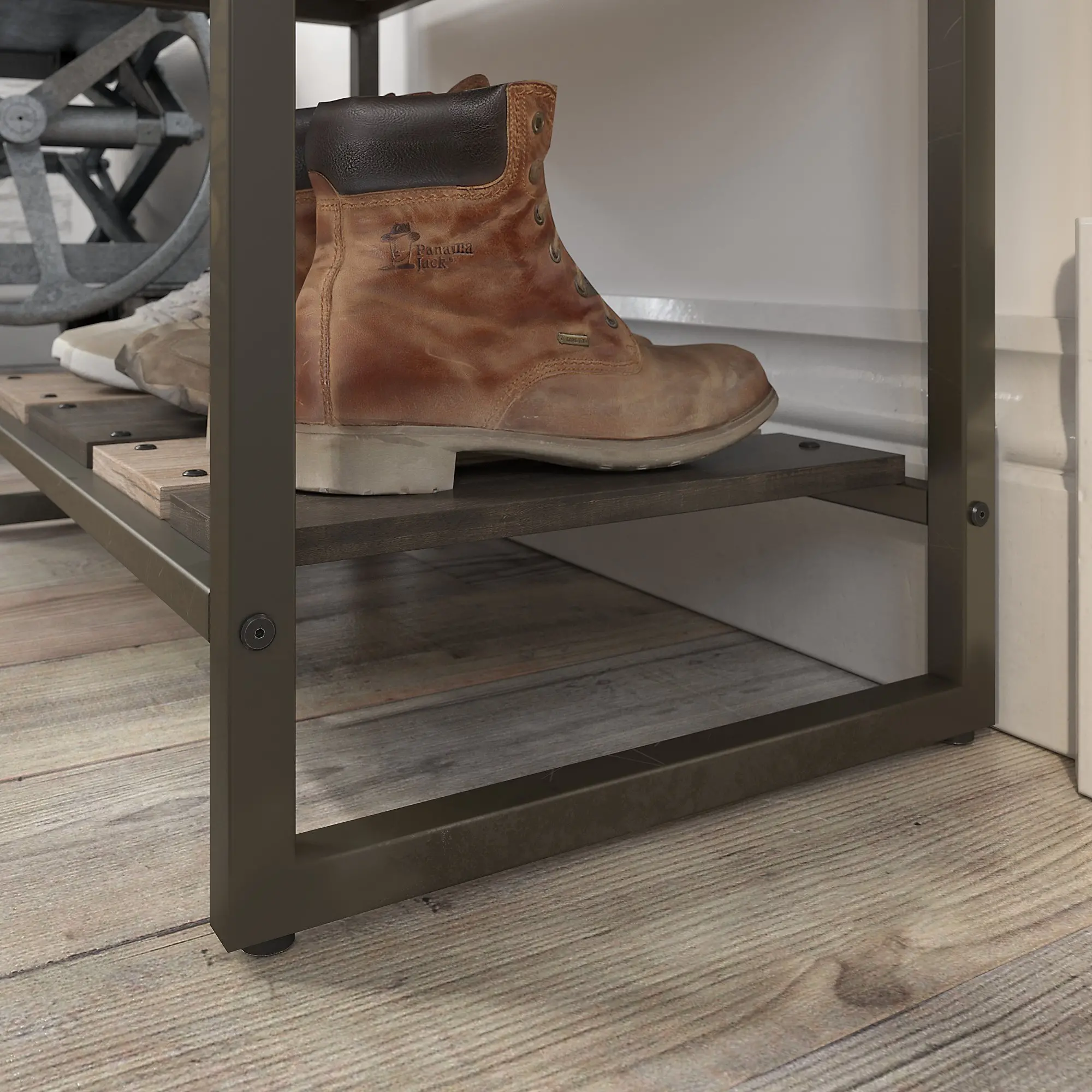 RFS232RG-03 Refinery Distressed Rustic Gray Shoe Storage Bench-2