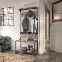 Distressed Rustic Gray Hall Tree with Shoe Storage - Refinery
