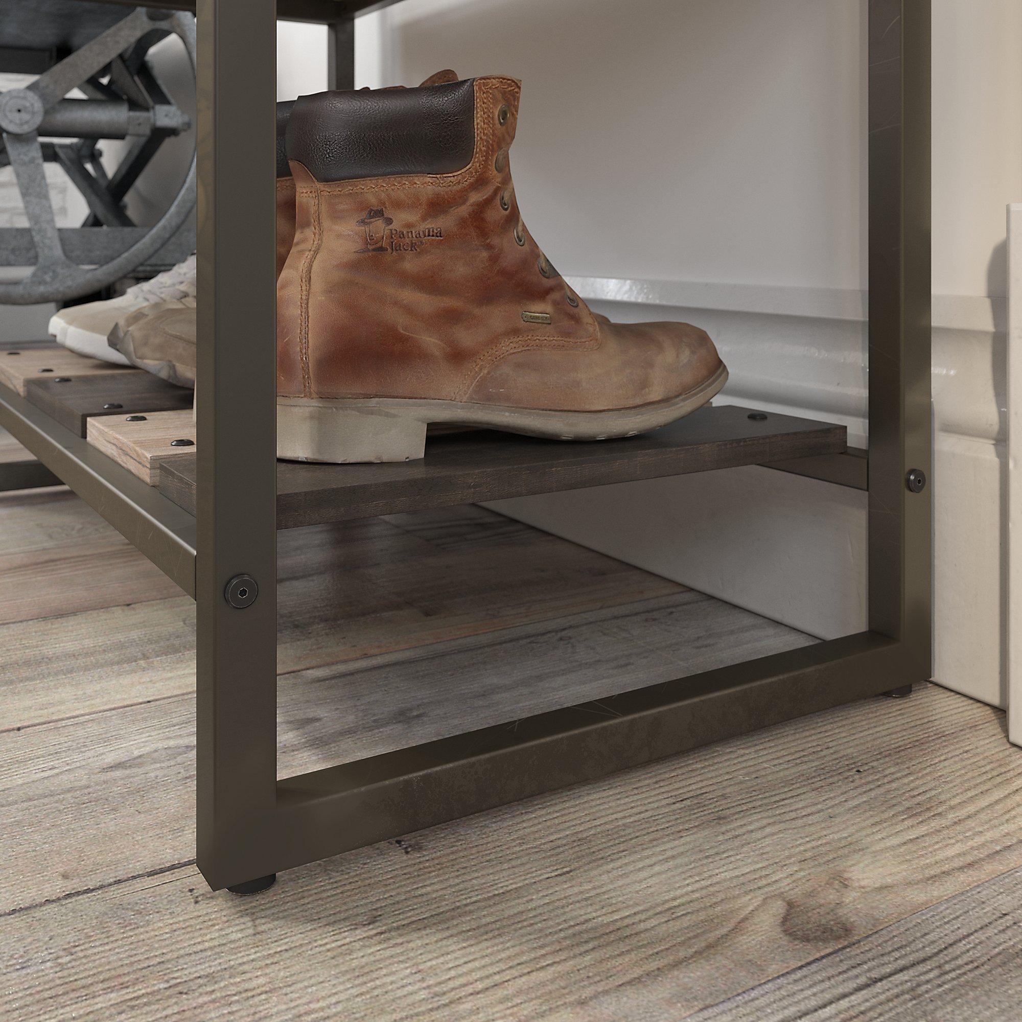 Refinery Distressed Rustic Gray Hall Tree with Shoe Storage-4
