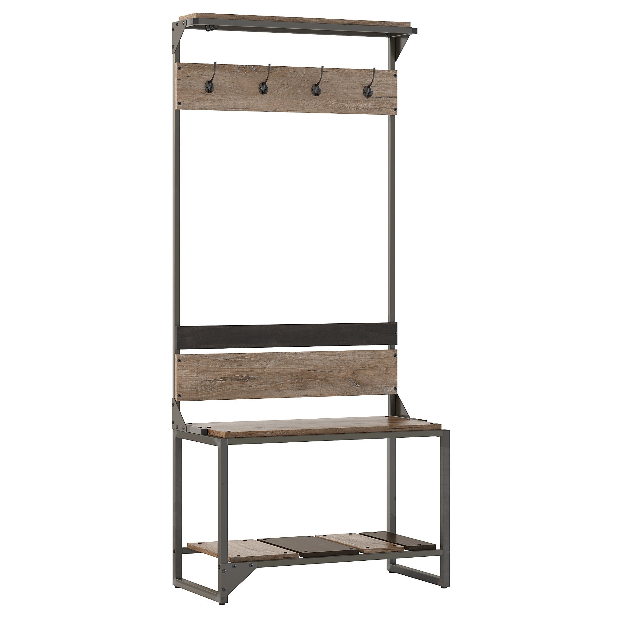 Refinery Distressed Rustic Gray Hall Tree with Shoe Storage-5