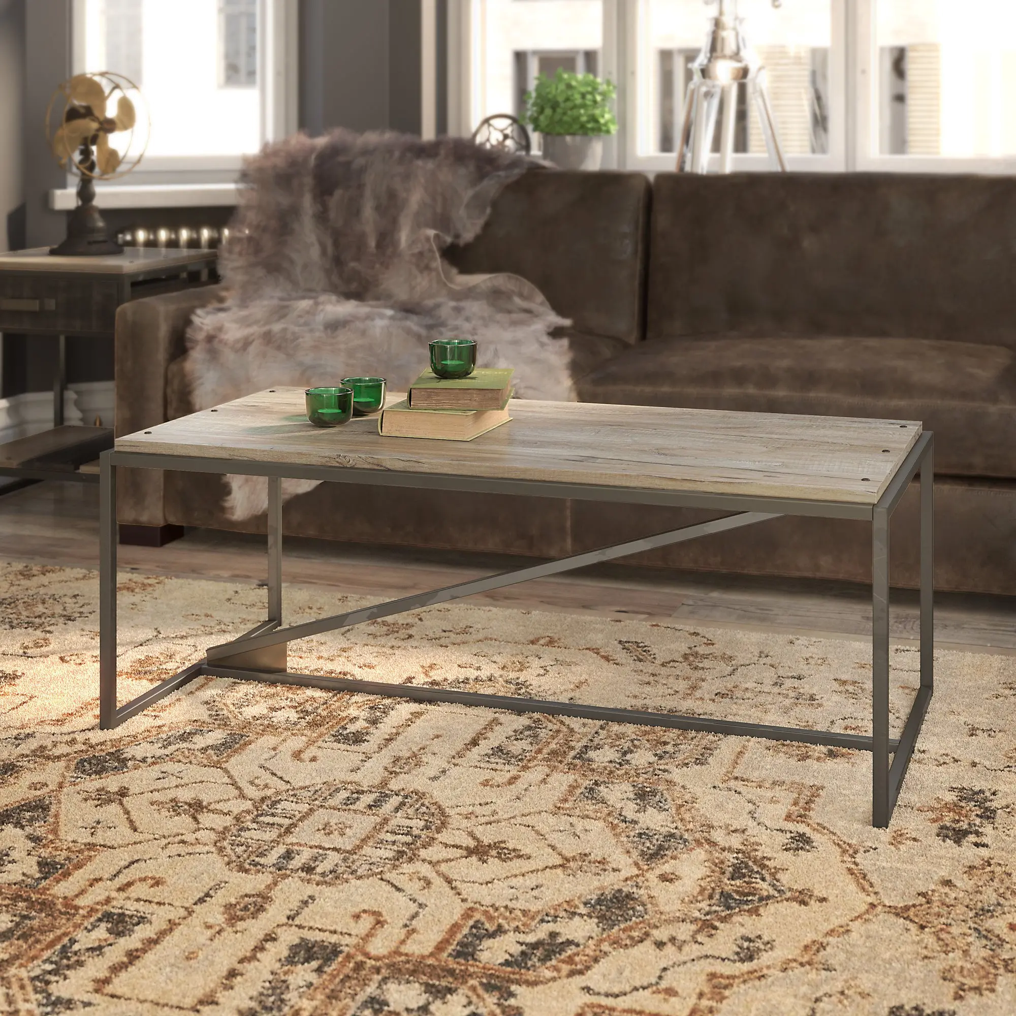 RFT148RG-03 Refinery Gray Rustic Coffee Table with Metal Base-1