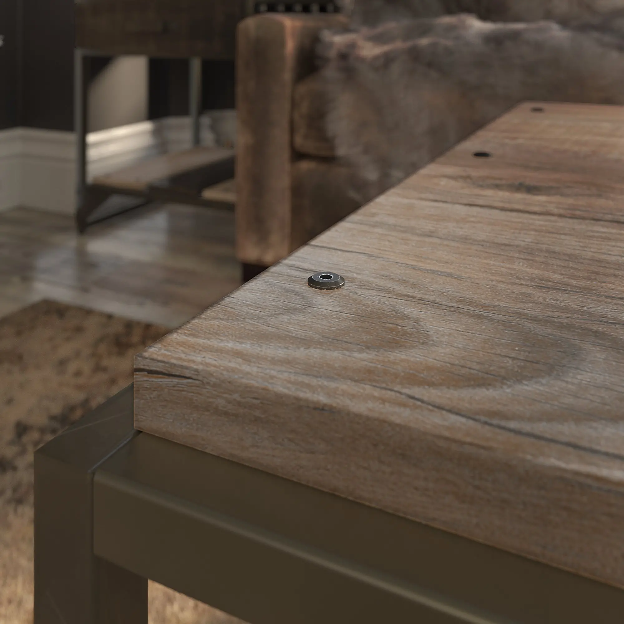RFT148RG-03 Refinery Gray Rustic Coffee Table with Metal Base-4
