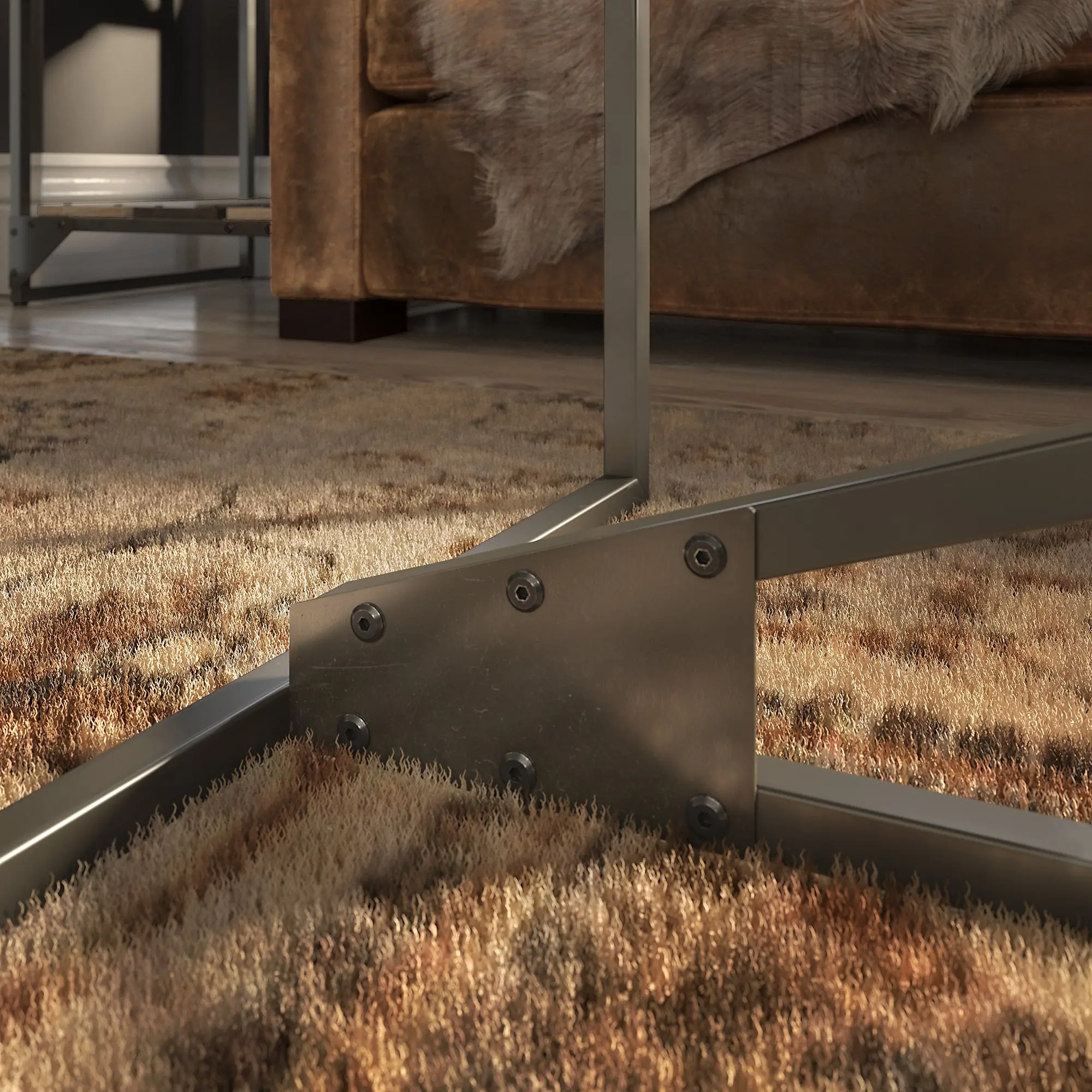 RFT148RG-03 Refinery Gray Rustic Coffee Table with Metal Base-5