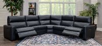 Navy Blue Leather-Match Power Reclining Sectional Sofa - Angler-3