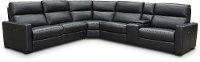 Navy Blue Leather-Match Power Reclining Sectional Sofa - Angler