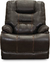Walnut Brown Leather-Match Lay-Flat Power Recliner - Bonanza