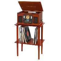 Victrola Wooden Stand with Record Holder - Mahogany-2