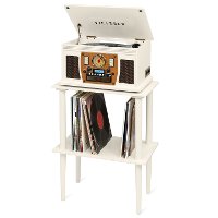 Victrola Wooden Stand with Record Holder - White-2