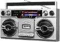 Victrola 1980's Bluetooth Boombox with Cassette Player and AM/FM Radio - Silver