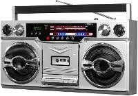 Victrola 1980's Bluetooth Boombox with Cassette Player and AM/FM Radio - Silver