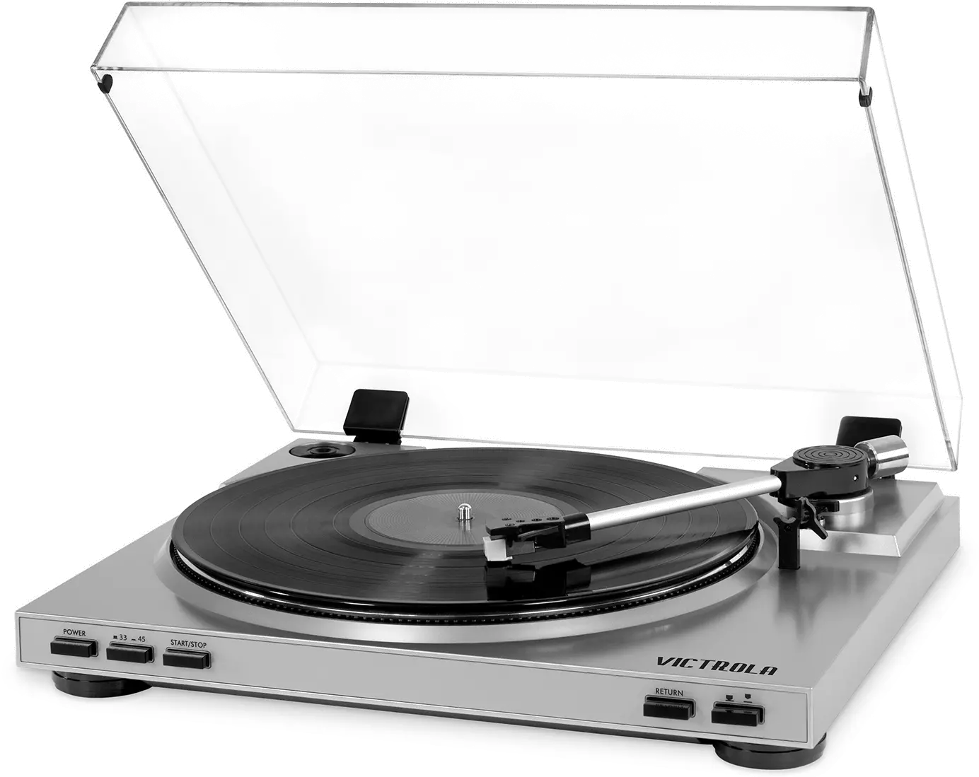 40705958 Pro USB Record Player with 2-Speed Turntable and Dust Cover - Silver-1