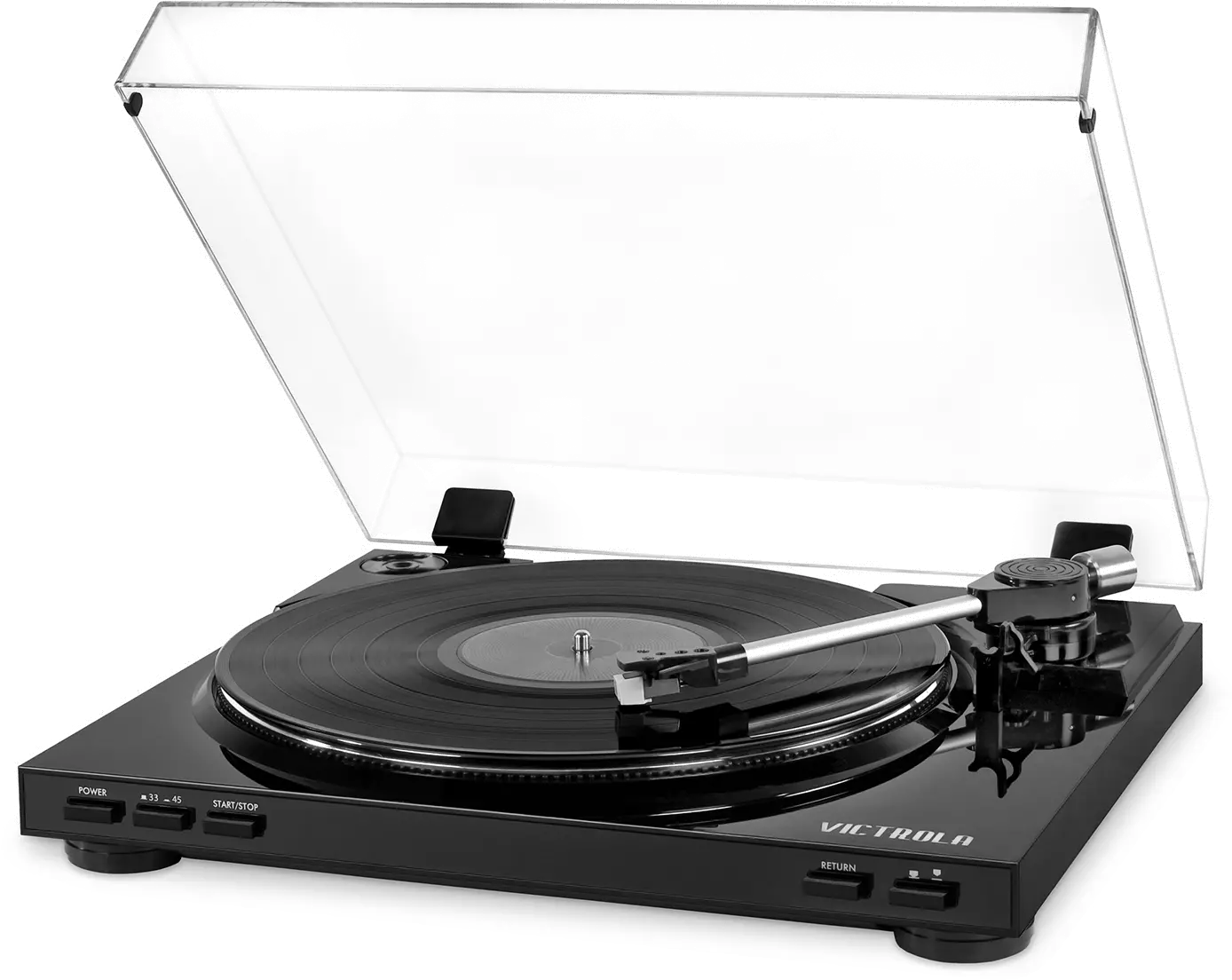 Pro USB Record Player with 2-Speed Turntable and Dust Cover - Black-1