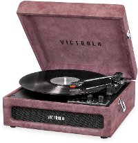 3-in-1 Bluetooth Suitcase Record Player - Dusty Rose Lambskin