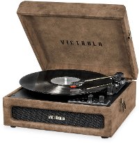 3-in-1 Bluetooth Suitcase Record Player - Brown Lambskin