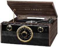 Victrola Wood Mid Century Bluetooth Record Player with Radio