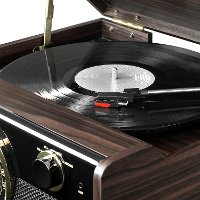Victrola Wood Mid Century Bluetooth Record Player with Radio-2