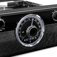 Victrola Wood Mid Century Bluetooth Record Player with Radio-3