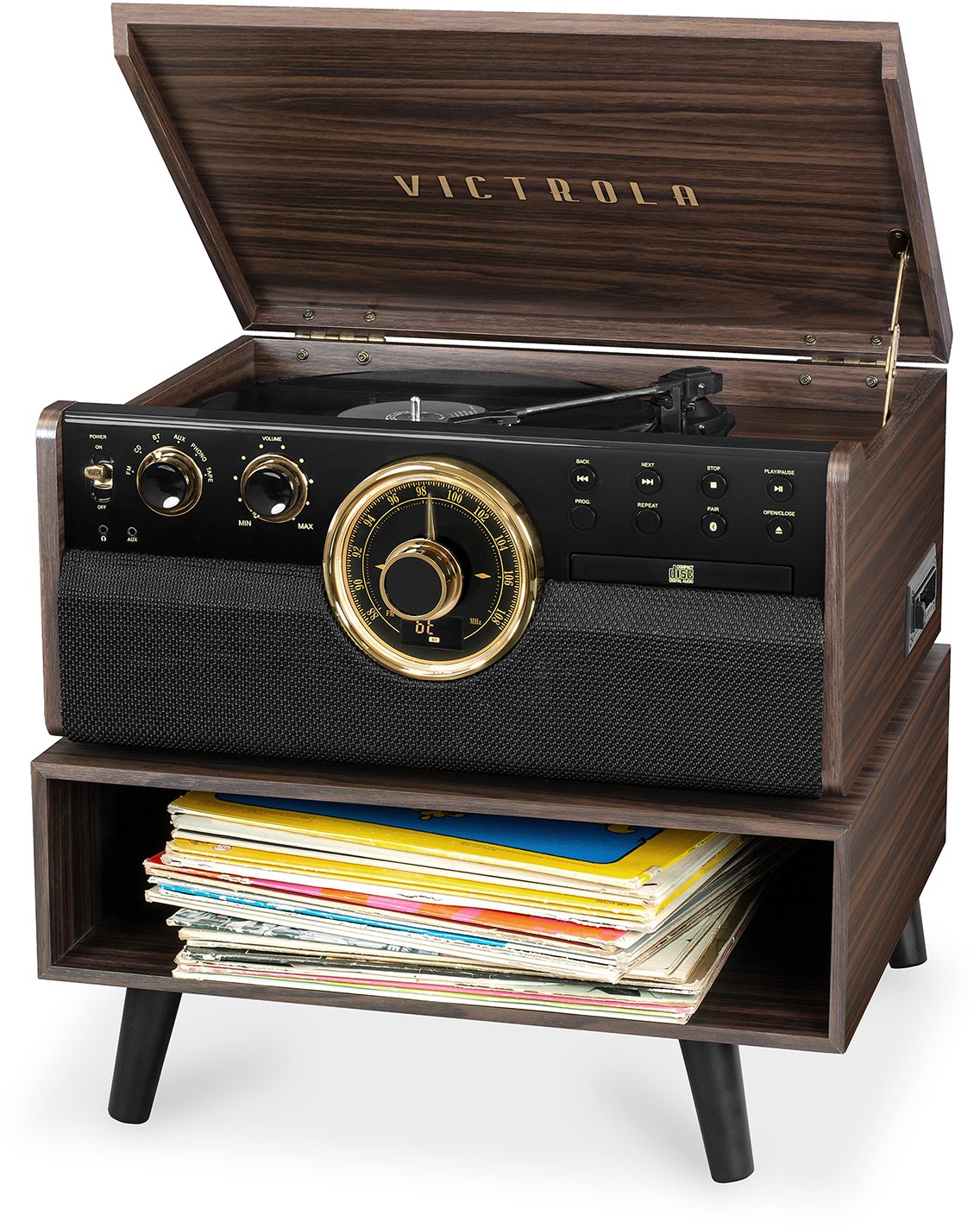 Victrola Mid-century Bluetooth Record Player with Stand - Espresso-1