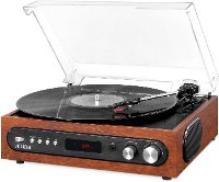 Mahogany Record Player with Built-in Speaker-2