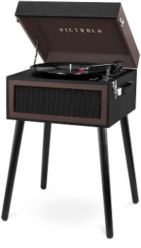 Black Victrola Bluetooth Record Player Stand with 3-Speed Turntable