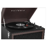 Black Victrola Bluetooth Record Player Stand with 3-Speed Turntable-2