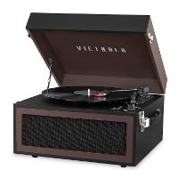 Black Victrola Bluetooth Record Player Stand with 3-Speed Turntable-3