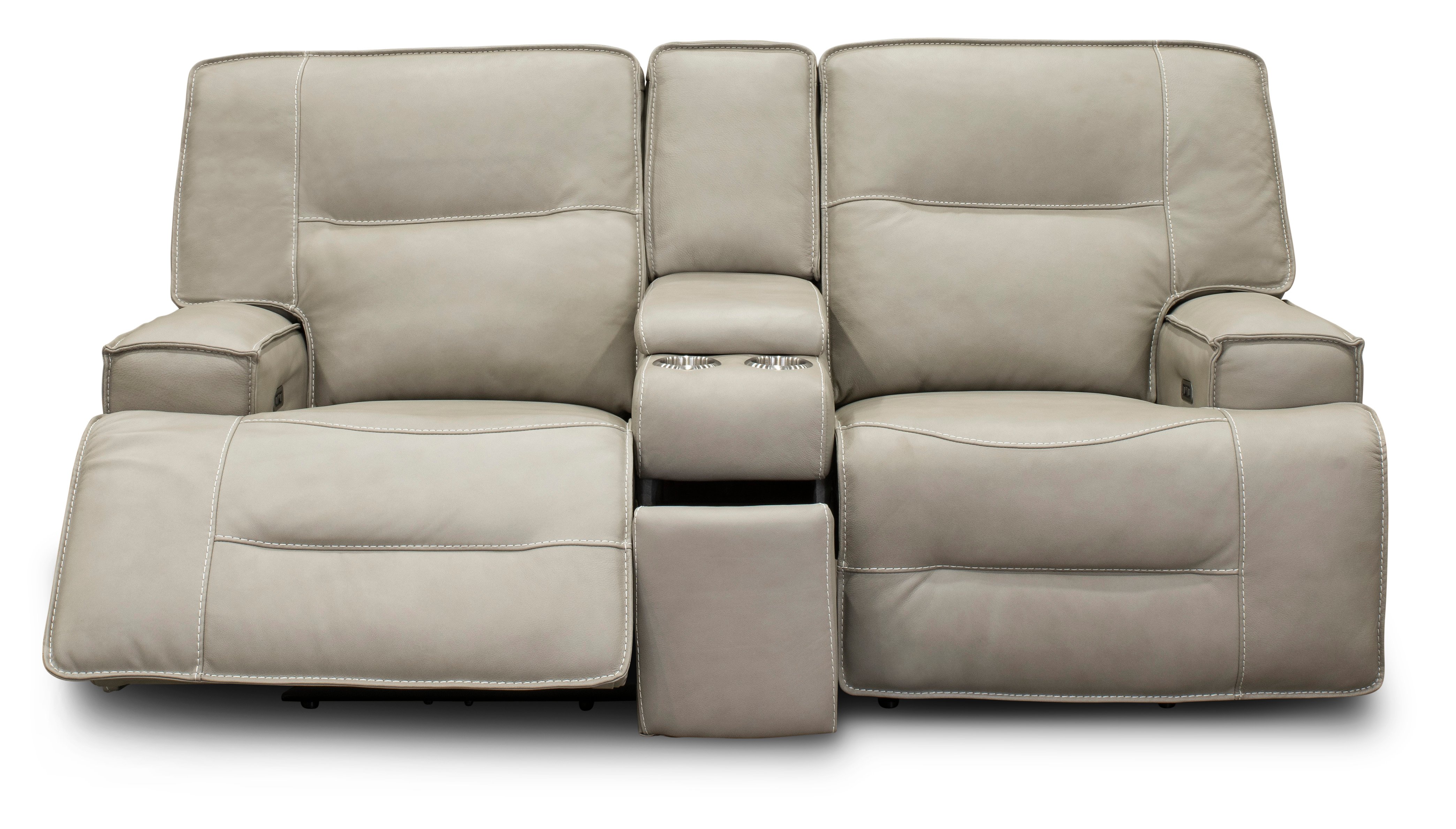 Dove Beige Leather-Match Power Reclining Loveseat with Adjustable Lumbar - Rockies-1