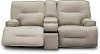 Dove Beige Leather-Match Power Reclining Loveseat with Adjustable Lumbar - Rockies