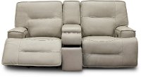 Dove Beige Leather-Match Power Reclining Loveseat with Adjustable Lumbar - Rockies