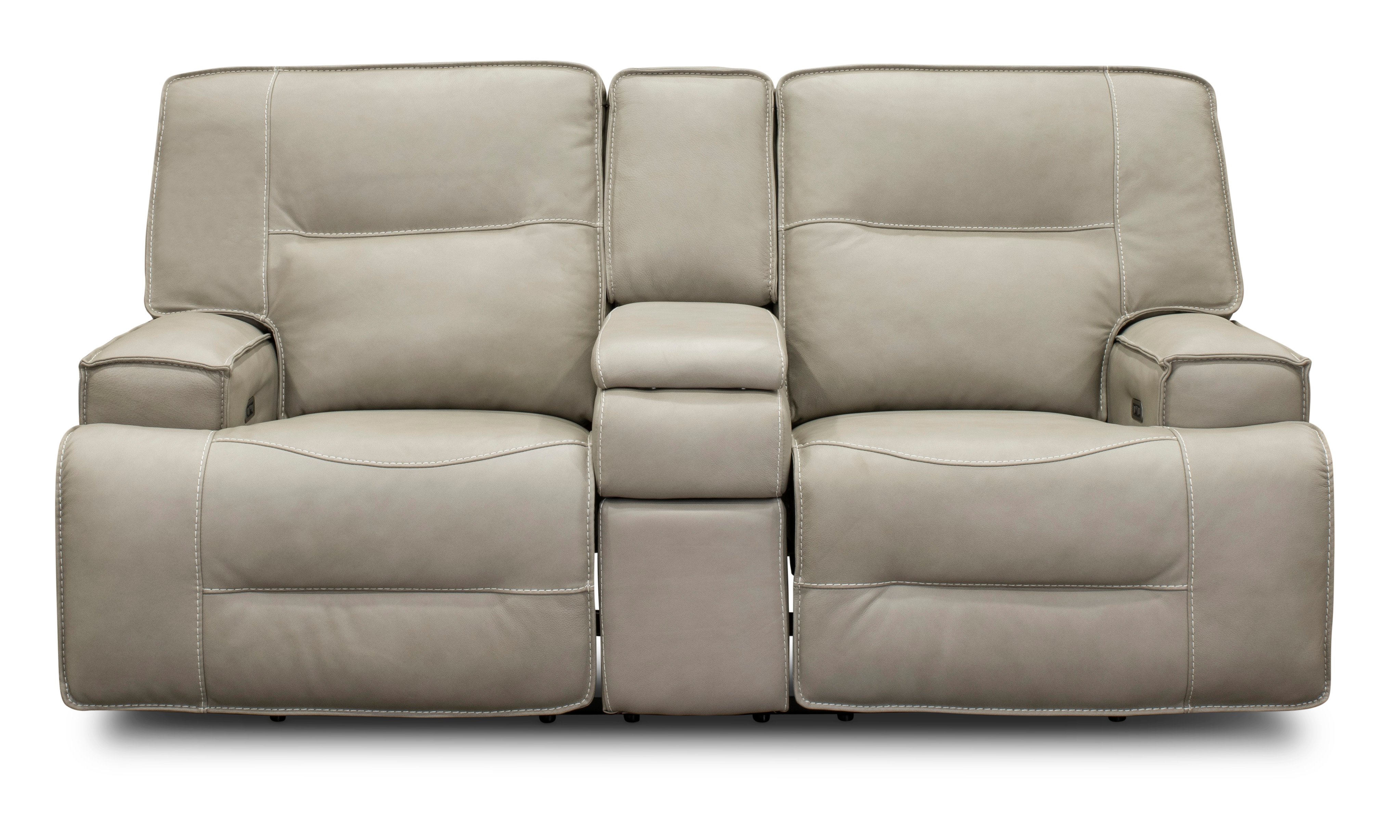 Dove Beige Leather-Match Power Reclining Loveseat with Adjustable Lumbar - Rockies-2