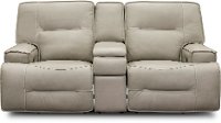 Dove Beige Leather-Match Power Reclining Loveseat with Adjustable Lumbar - Rockies-2