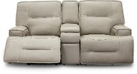 Dove Beige Leather-Match Power Reclining Loveseat with Adjustable Lumbar - Rockies-3
