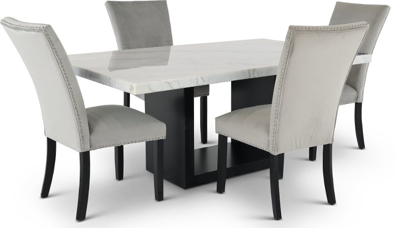 Contemporary Marble 5 Piece Dining Room, Grey Dining Room Table