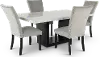 Valentino Marble 5 Piece Dining Room Set with Gray Velvet Chairs