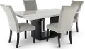 Valentino Marble 5 Piece Dining Set with Gray Velvet Chairs