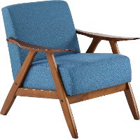 Modern Blue Accent Chair with Exposed Wood Frame - Damala