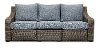 Gray Wicker Patio Motion Sofa with Blue Cushions - Lemans