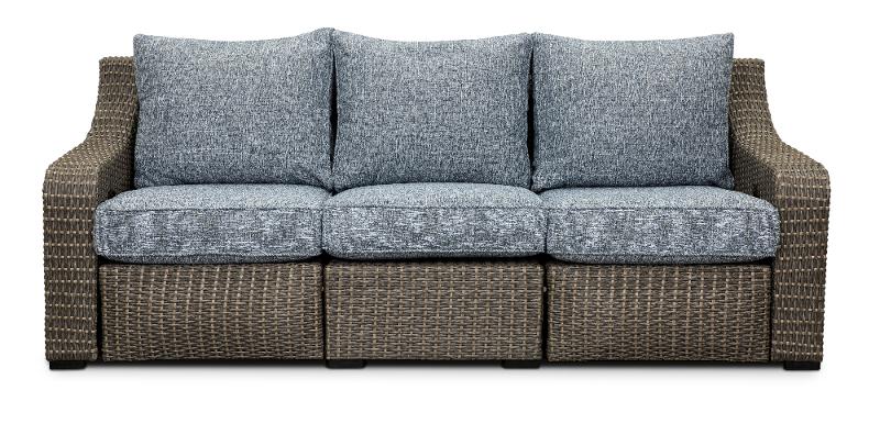 Gray Wicker Patio Motion Sofa With Blue Cushions Lemans Rc Willey - Patio Furniture Blue Cushions