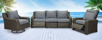 Gray Wicker Patio Motion Sofa with Blue Cushions - Lemans-4