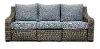 Lemans Gray Wicker Patio Motion Sofa with Blue Cushions