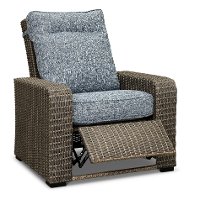 Gray Wicker Patio Recliner Chair with Blue Cushions - Lemans