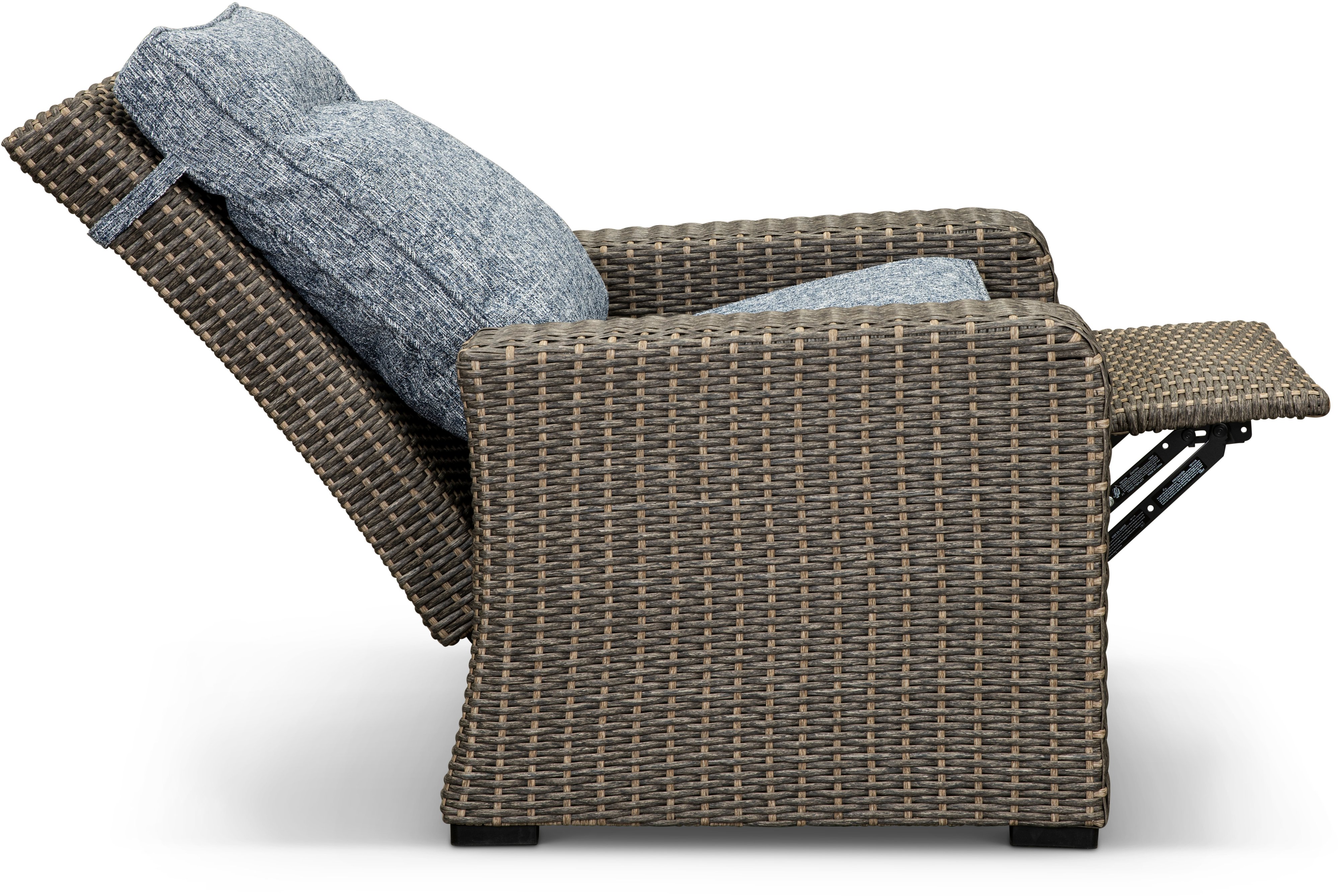 Gray Wicker Patio Recliner Chair with Blue Cushions - Lemans-2
