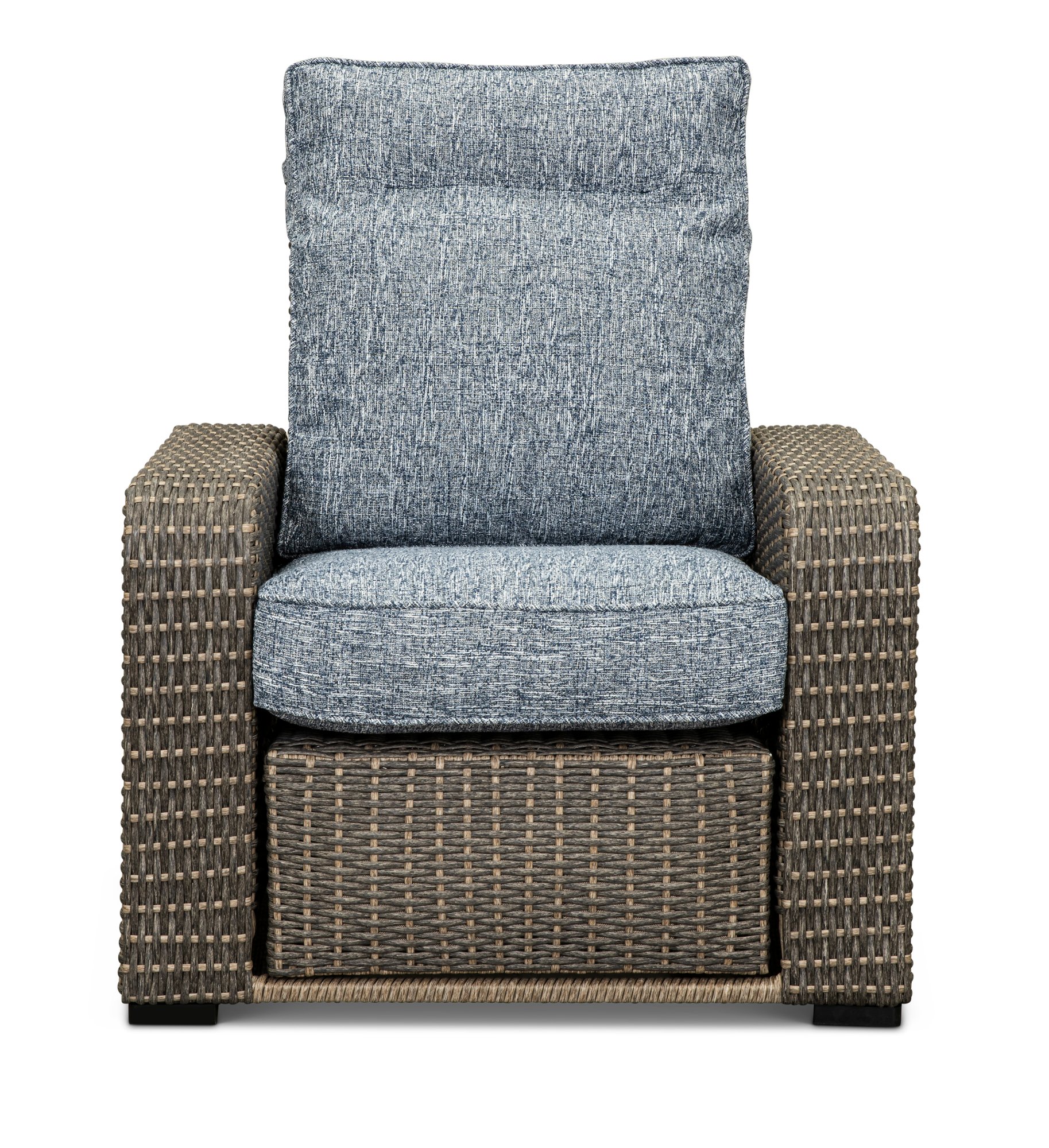 Gray Wicker Patio Recliner Chair with Blue Cushions - Lemans-3