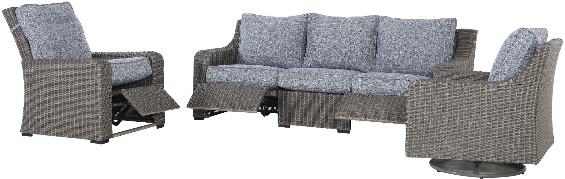 Gray Wicker Patio Recliner Chair with Blue Cushions - Lemans-4