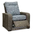Lemans Gray Wicker Patio Recliner Chair with Blue Cushions