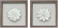 White Ceramic Flower Shadow Box Framed Wall Decor - Set of 2