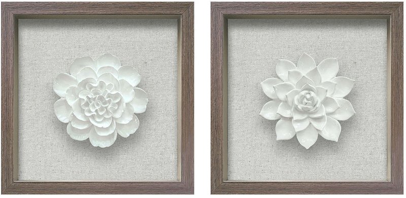 White Ceramic Flower Shadow Box Framed Wall Decor Set Of 2 Rc Willey Furniture Store