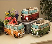 Assorted 11 Inch Solar Lighted Resin Antique Hippie Wagon Planter
