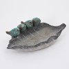 13 Inch Gray Leaf Shaped Bird Feeder with Blue Birds